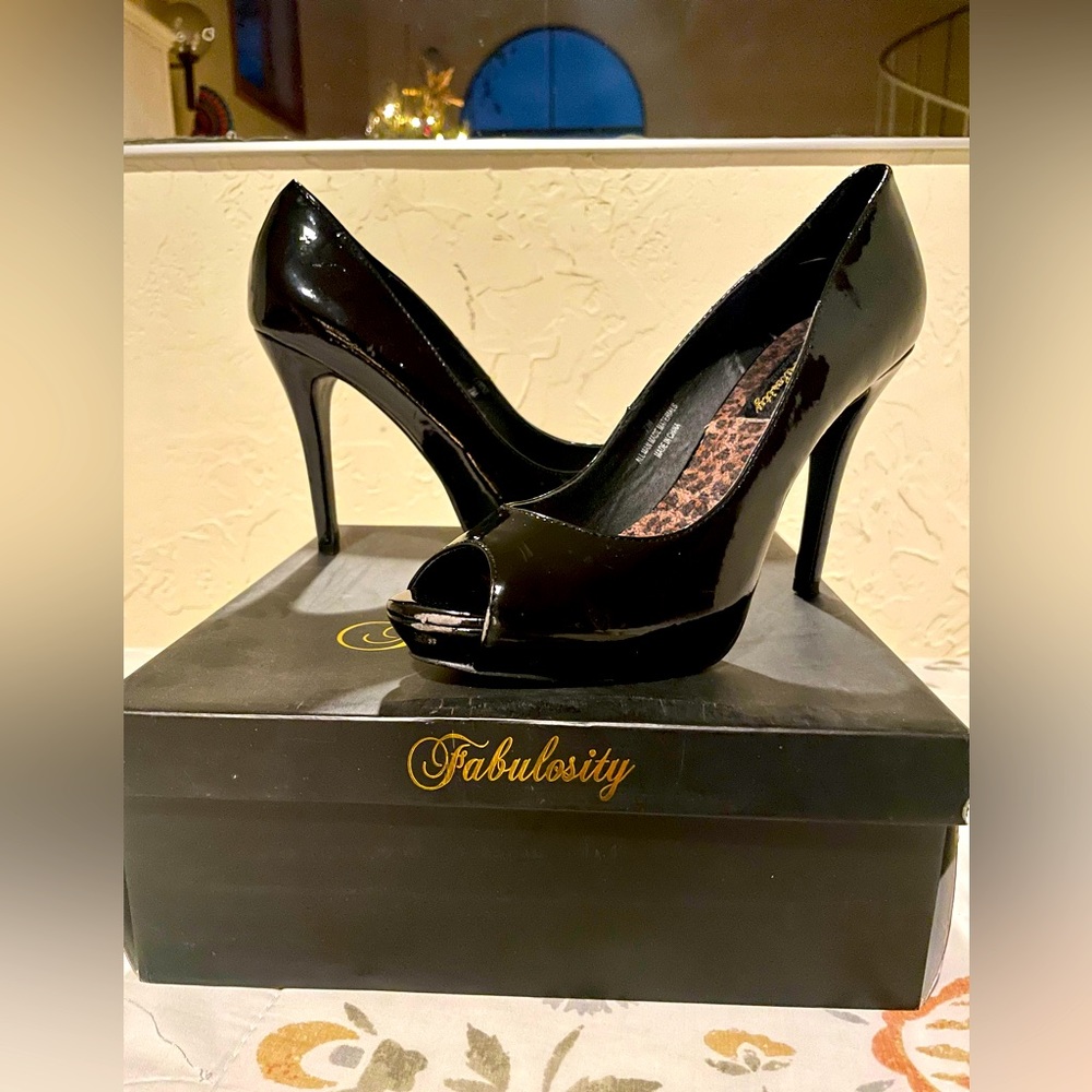 Fabulosity brand -Patent Leather Open Toe Heels/pumps. Sexy! In original box